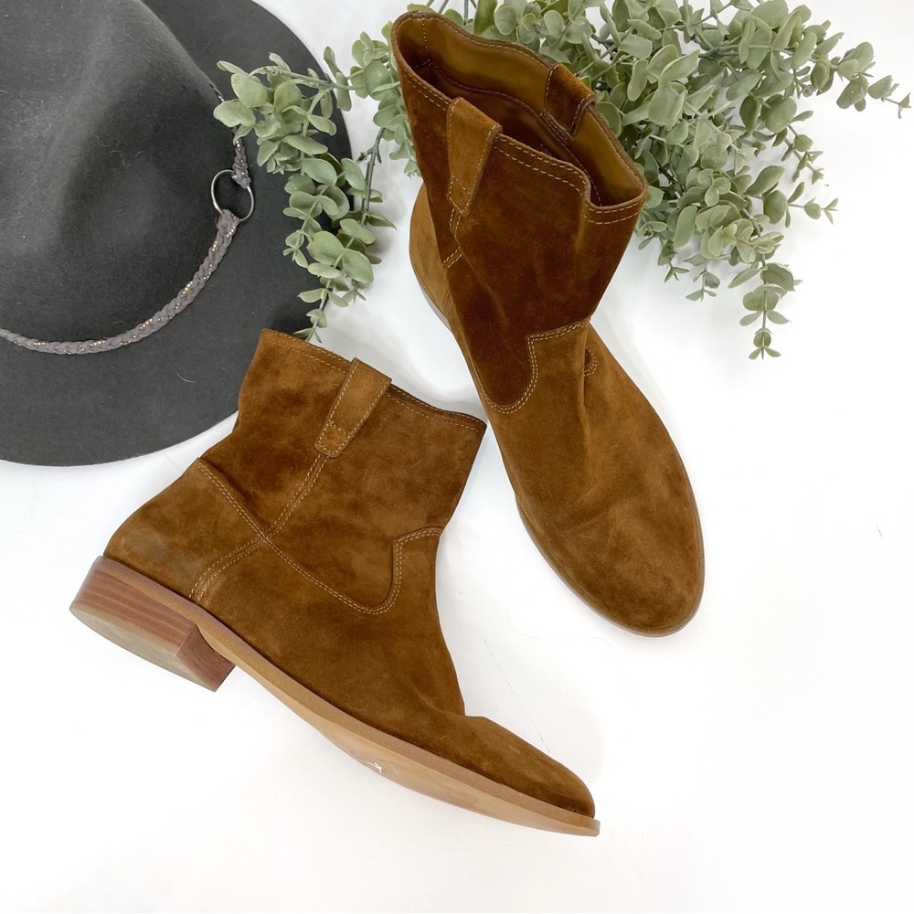 REBECCA MINKOFF • Chasidy Camel Tan Suede Leather ankle boot